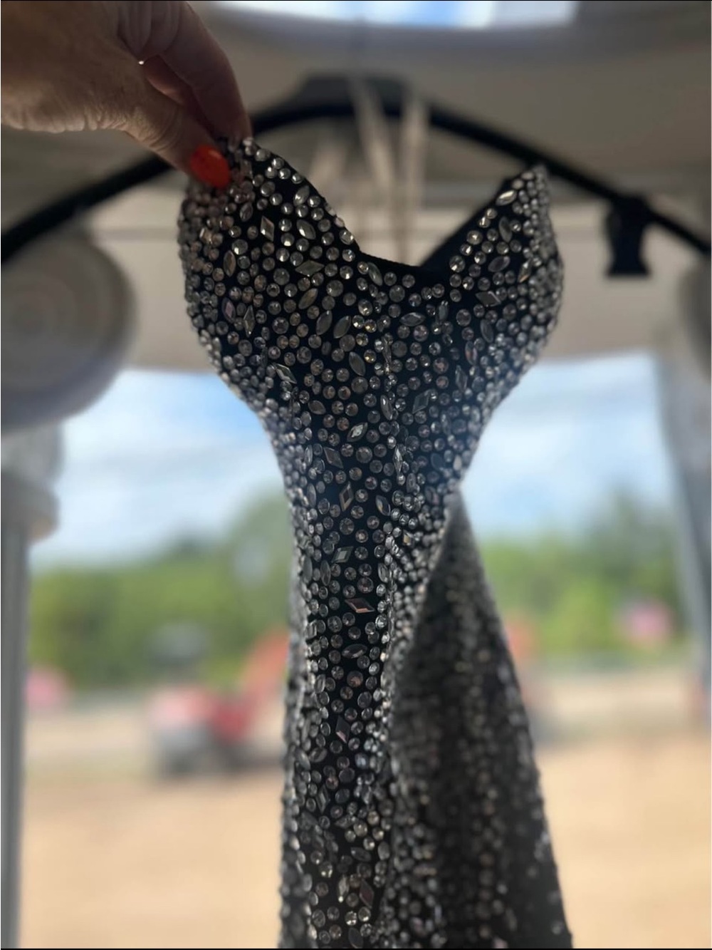 Strapless Black Sequin Evening Dress with Sparkling Rhinestones